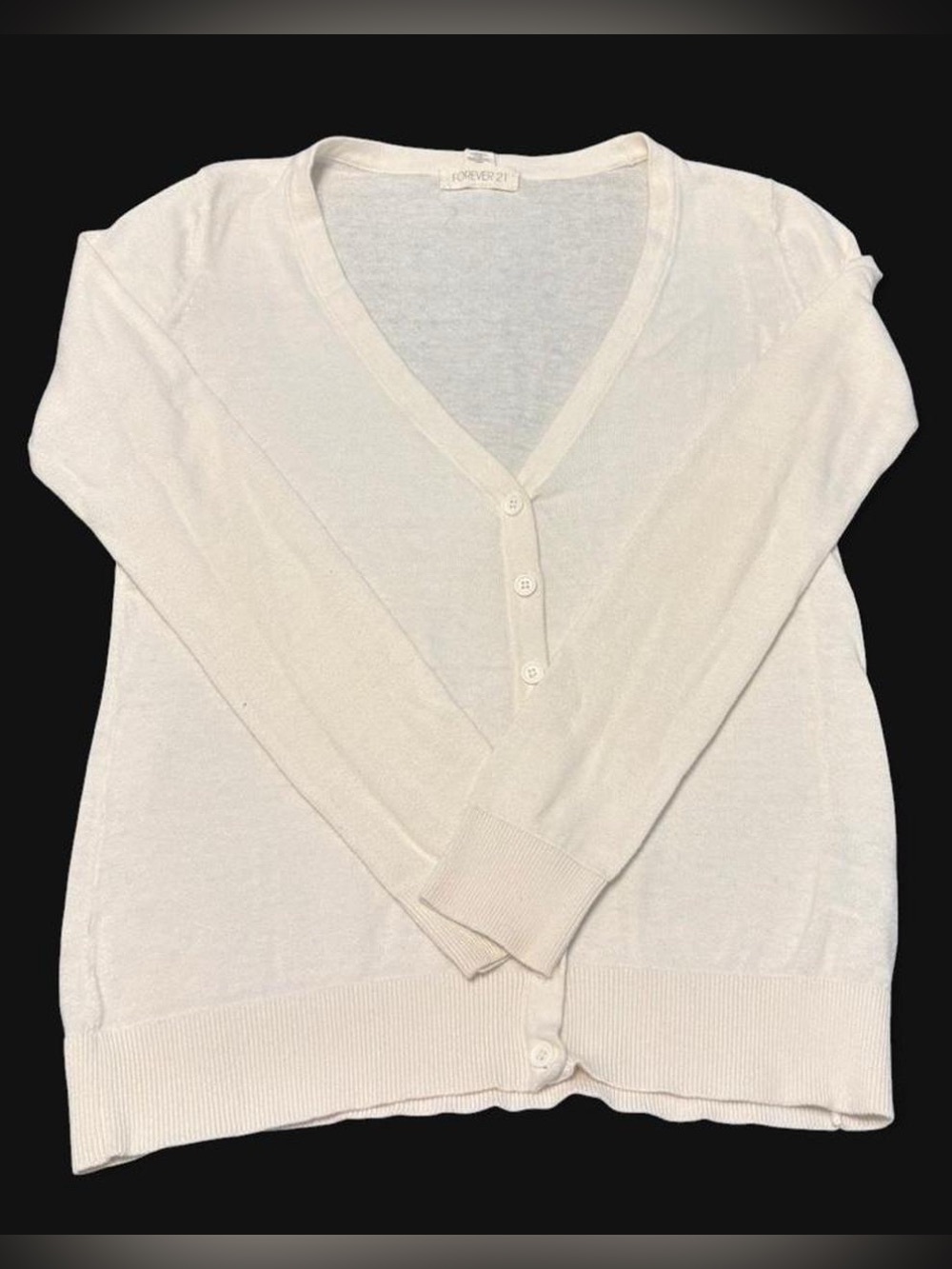 Forever 21 Ivory White V-Neck Button Cardigan Sweater Size S